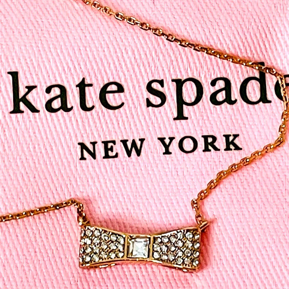 NWT Kate Spade Ready Set Bow Pave mini pendant Rose gold necklace. - Picture 9 of 9